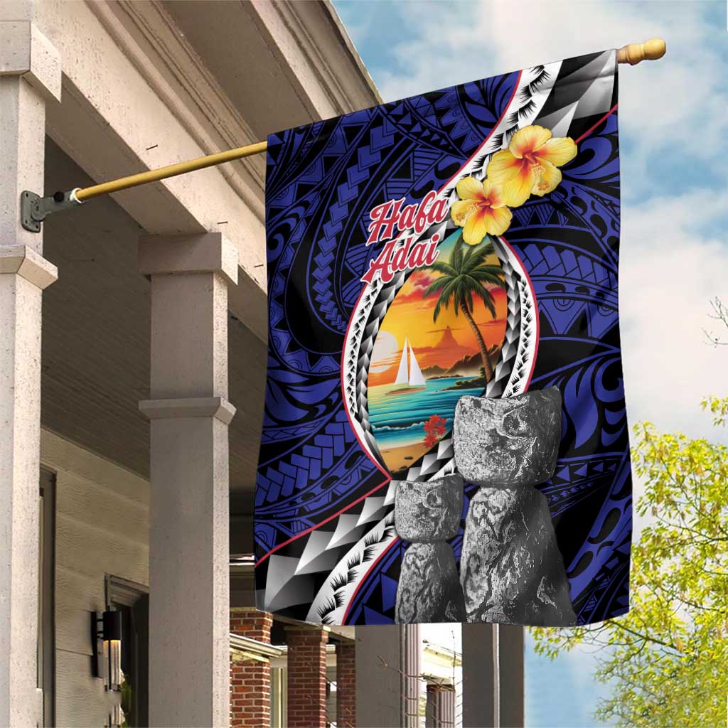 Hafa Adai Guam Seal Latte Stones Artwork Garden Flag LT9 House Flag Blue - Polynesian Pride