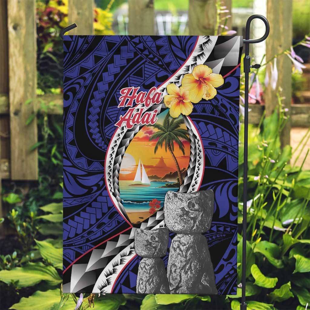 Hafa Adai Guam Seal Latte Stones Artwork Garden Flag LT9 Garden Flag Blue - Polynesian Pride