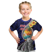 Hafa Adai Guam Seal Latte Stones Artwork Kid T Shirt LT9 Blue - Polynesian Pride