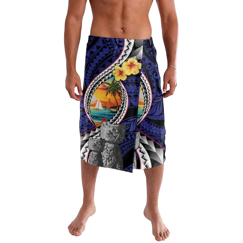 Hafa Adai Guam Seal Latte Stones Artwork Lavalava LT9 Blue - Polynesian Pride