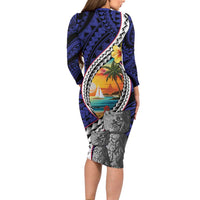 Hafa Adai Guam Seal Latte Stones Artwork Long Sleeve Bodycon Dress LT9 - Polynesian Pride