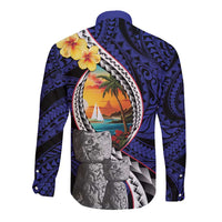 Hafa Adai Guam Seal Latte Stones Artwork Long Sleeve Button Shirt LT9 - Polynesian Pride