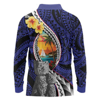 Hafa Adai Guam Seal Latte Stones Artwork Long Sleeve Polo Shirt LT9 - Polynesian Pride