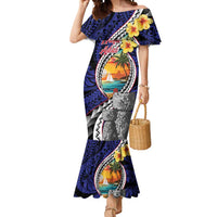 Hafa Adai Guam Seal Latte Stones Artwork Mermaid Dress LT9 Women Blue - Polynesian Pride