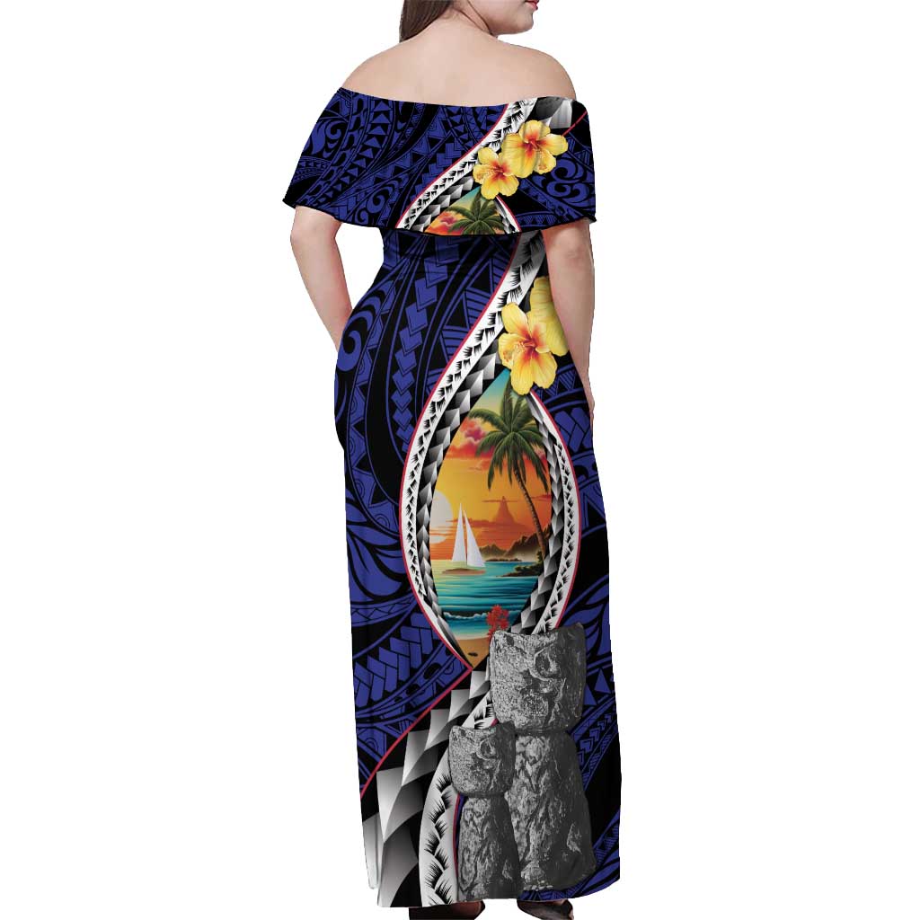 Hafa Adai Guam Seal Latte Stones Artwork Off Shoulder Maxi Dress LT9 - Polynesian Pride