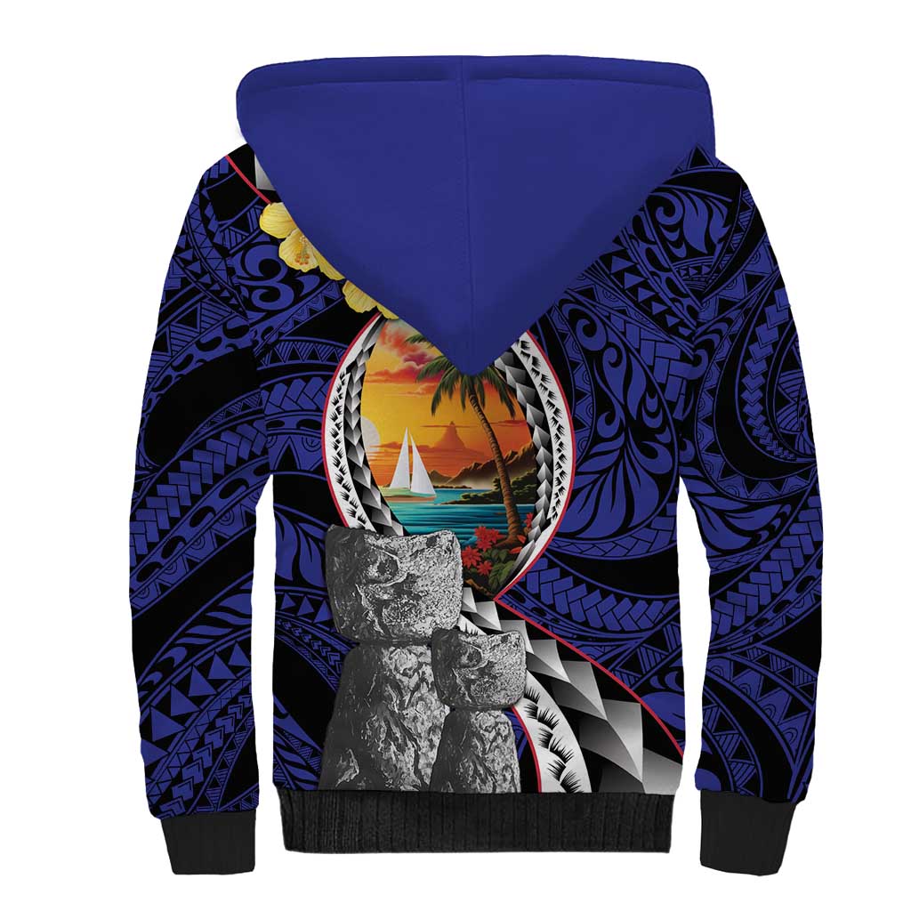 Hafa Adai Guam Seal Latte Stones Artwork Sherpa Hoodie LT9 - Polynesian Pride