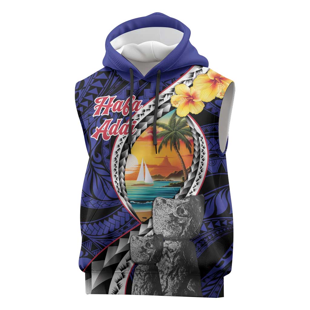 Hafa Adai Guam Seal Latte Stones Artwork Sleeveless Hoodie LT9 Blue - Polynesian Pride