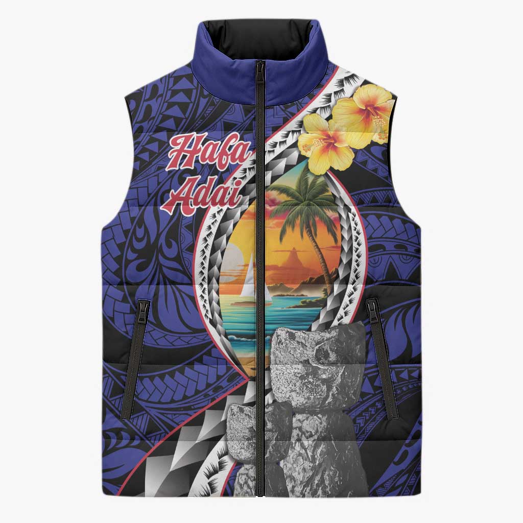 Hafa Adai Guam Seal Latte Stones Artwork Sleeveless Puffer Jacket LT9 Unisex Blue - Polynesian Pride