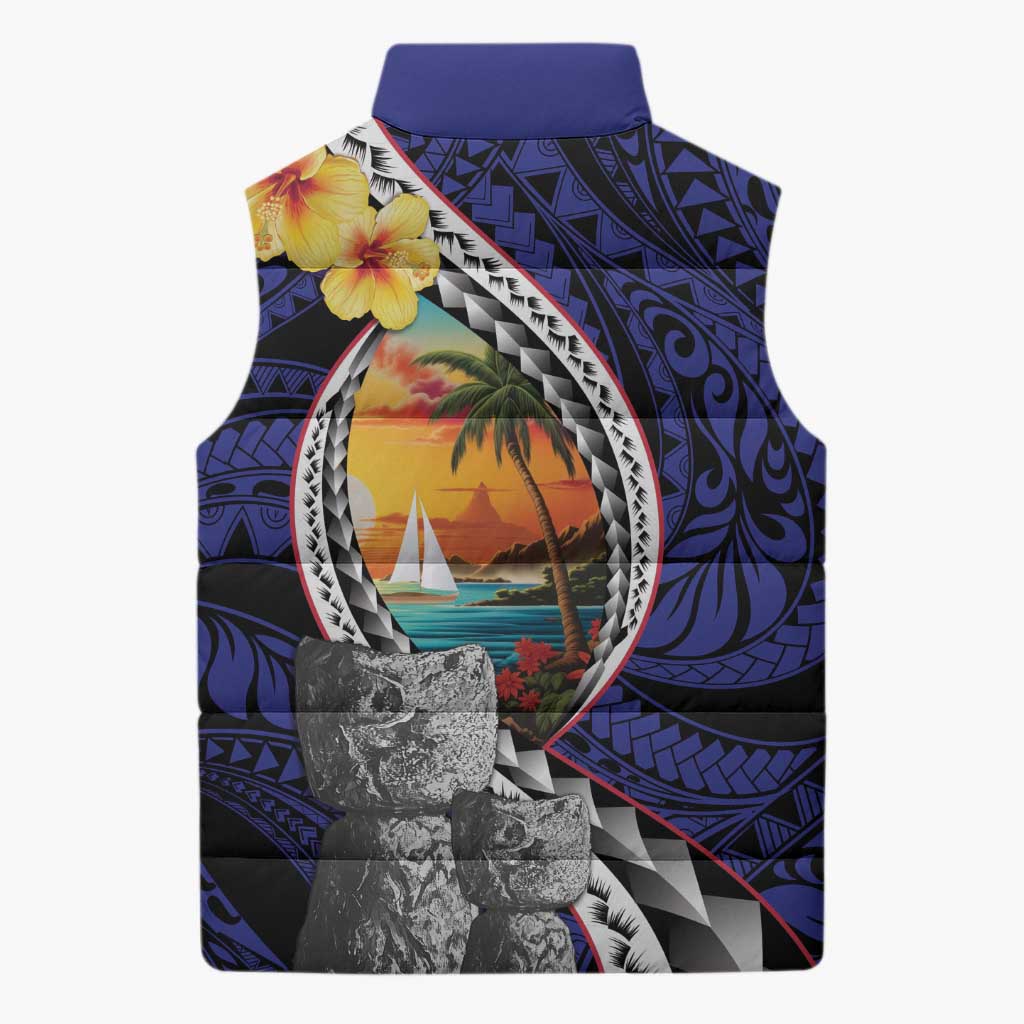 Hafa Adai Guam Seal Latte Stones Artwork Sleeveless Puffer Jacket LT9 - Polynesian Pride