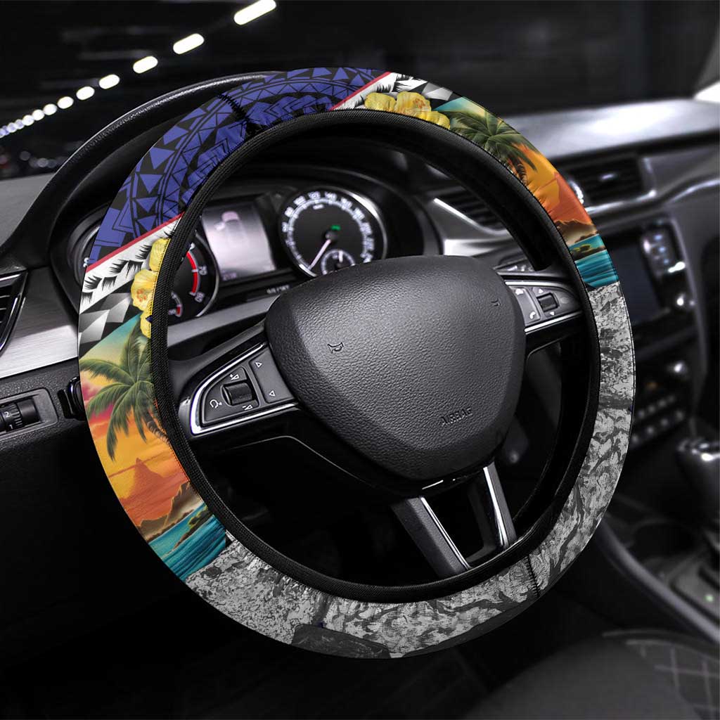 Hafa Adai Guam Seal Latte Stones Artwork Steering Wheel Cover