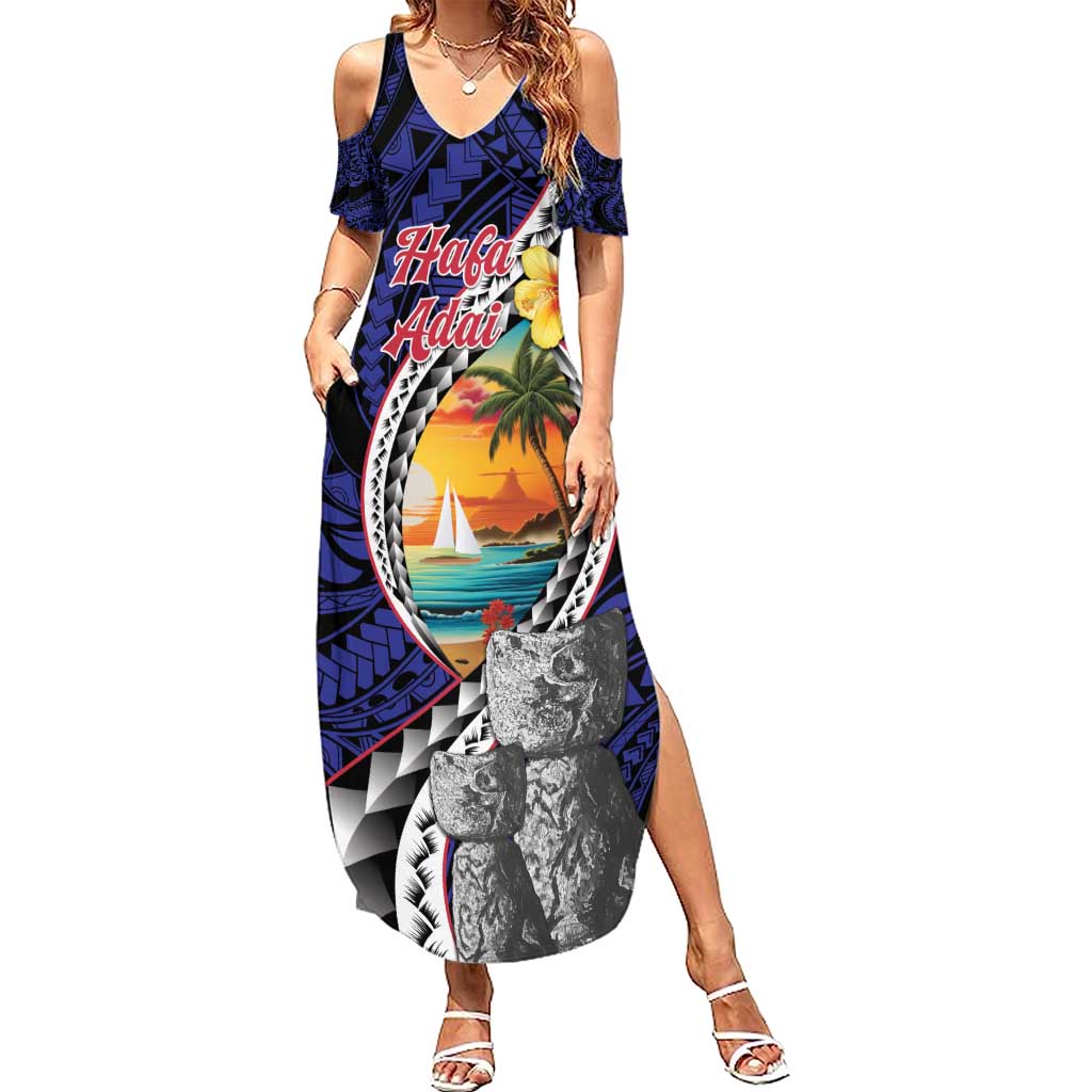 Hafa Adai Guam Seal Latte Stones Artwork Summer Maxi Dress LT9 Women Blue - Polynesian Pride