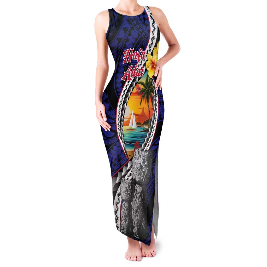 Hafa Adai Guam Seal Latte Stones Artwork Tank Maxi Dress LT9 Women Blue - Polynesian Pride