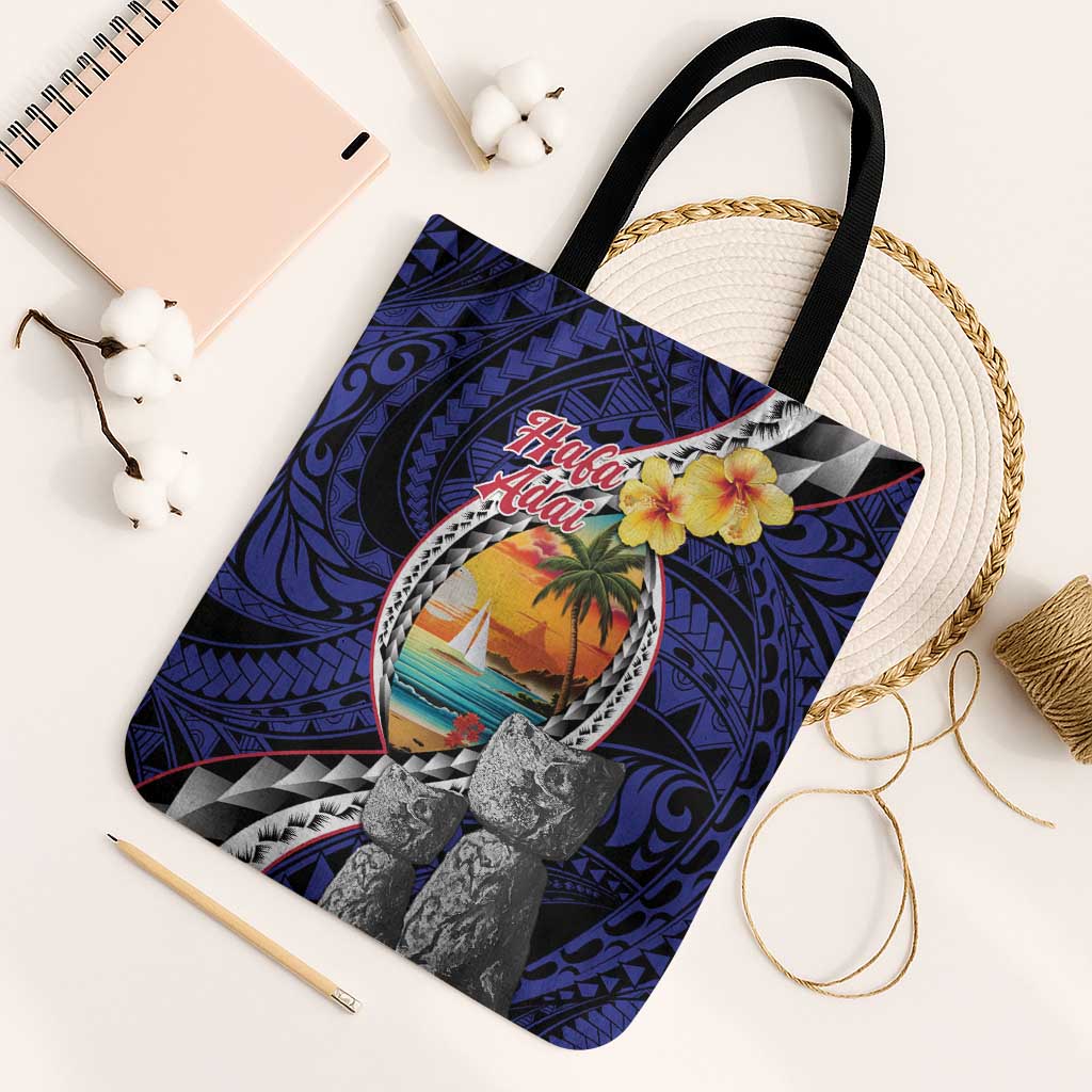 Hafa Adai Guam Seal Latte Stones Artwork Tote Bag LT9 Black Strap One Size Blue - Polynesian Pride