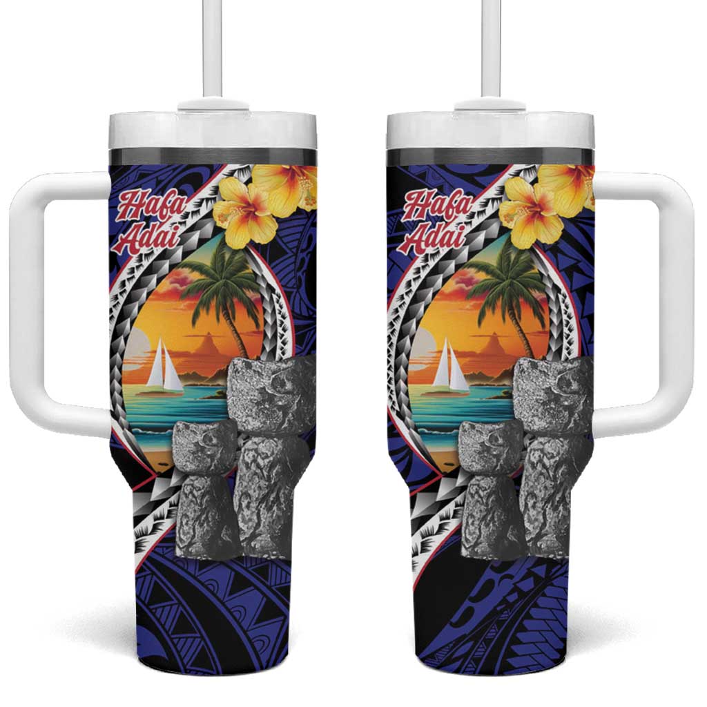 Hafa Adai Guam Seal Latte Stones Artwork Tumbler With Handle LT9 One Size: 40 oz Blue - Polynesian Pride