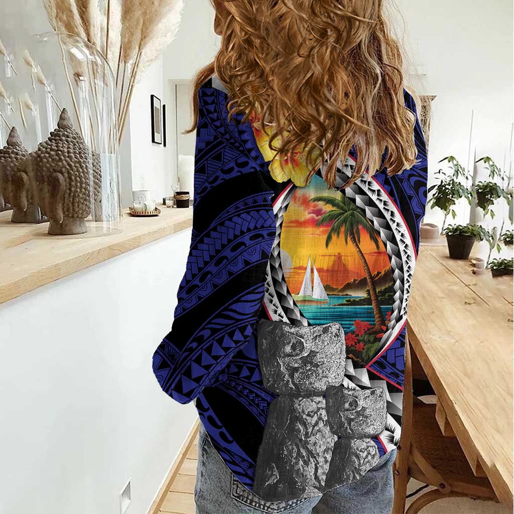 Hafa Adai Guam Seal Latte Stones Artwork Women Casual Shirt LT9 - Polynesian Pride