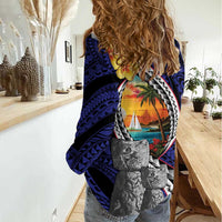 Hafa Adai Guam Seal Latte Stones Artwork Women Casual Shirt LT9 - Polynesian Pride