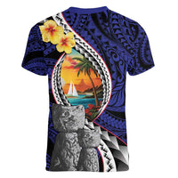 Hafa Adai Guam Seal Latte Stones Artwork Women V-Neck T-Shirt LT9 - Polynesian Pride