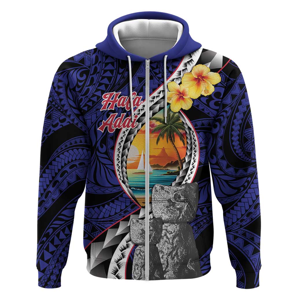 Hafa Adai Guam Seal Latte Stones Artwork Zip Hoodie LT9 Zip Hoodie Blue - Polynesian Pride