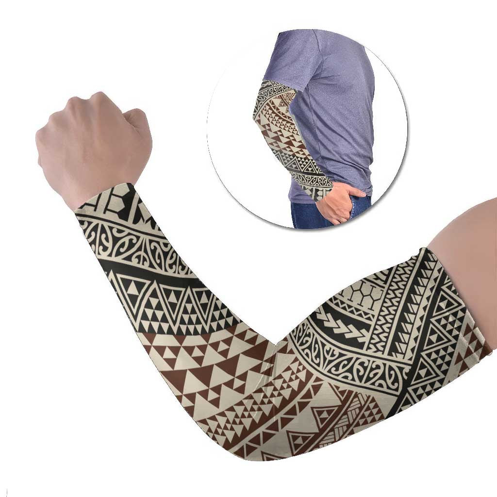 Niho Taniwha Kowhaiwhai Arm Sleeves LT9 Set of 2 Beige - Polynesian Pride