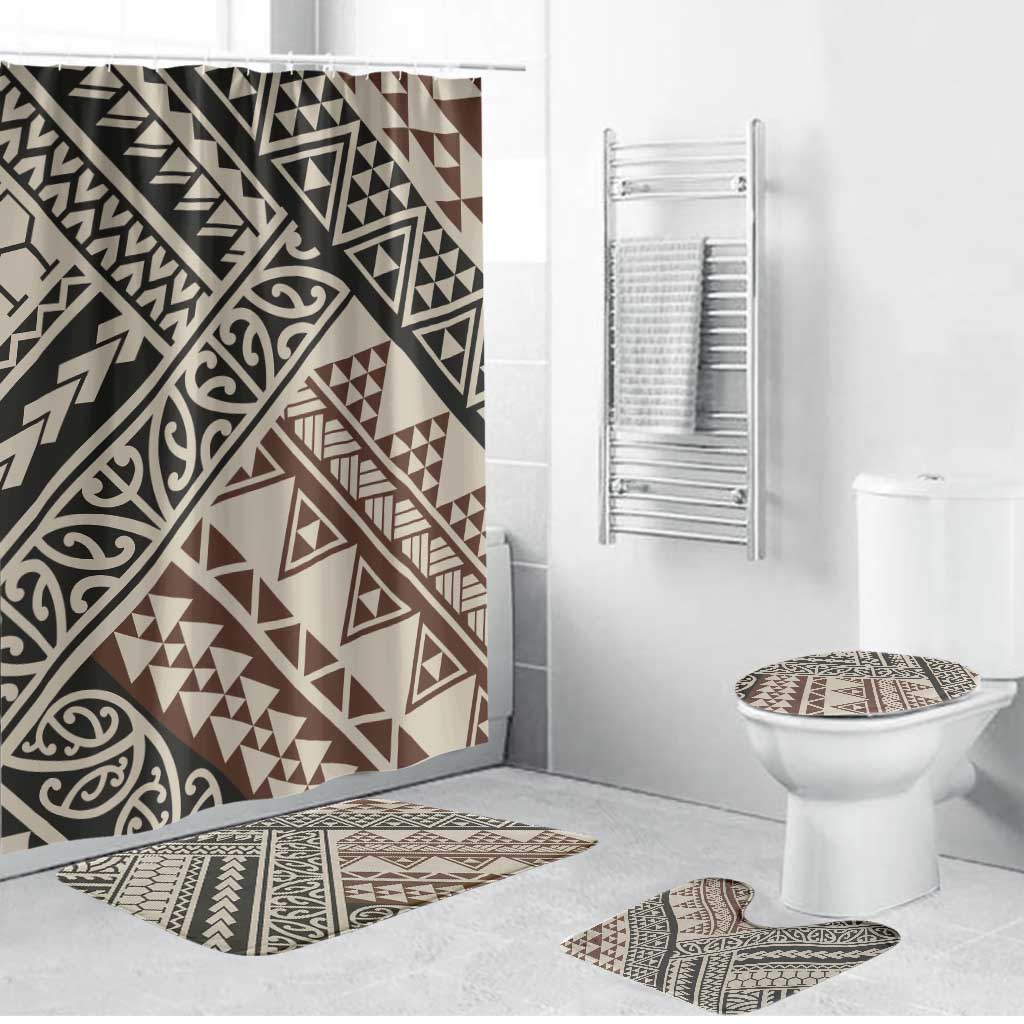 Niho Taniwha Kowhaiwhai Bathroom Set LT9 Bathroom Set (4 pcs) Beige - Polynesian Pride