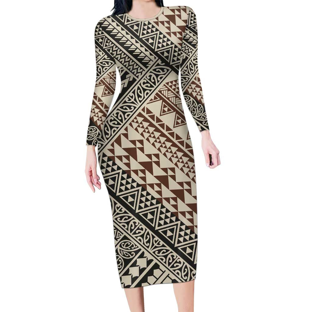 Niho Taniwha Kowhaiwhai Long Sleeve Bodycon Dress