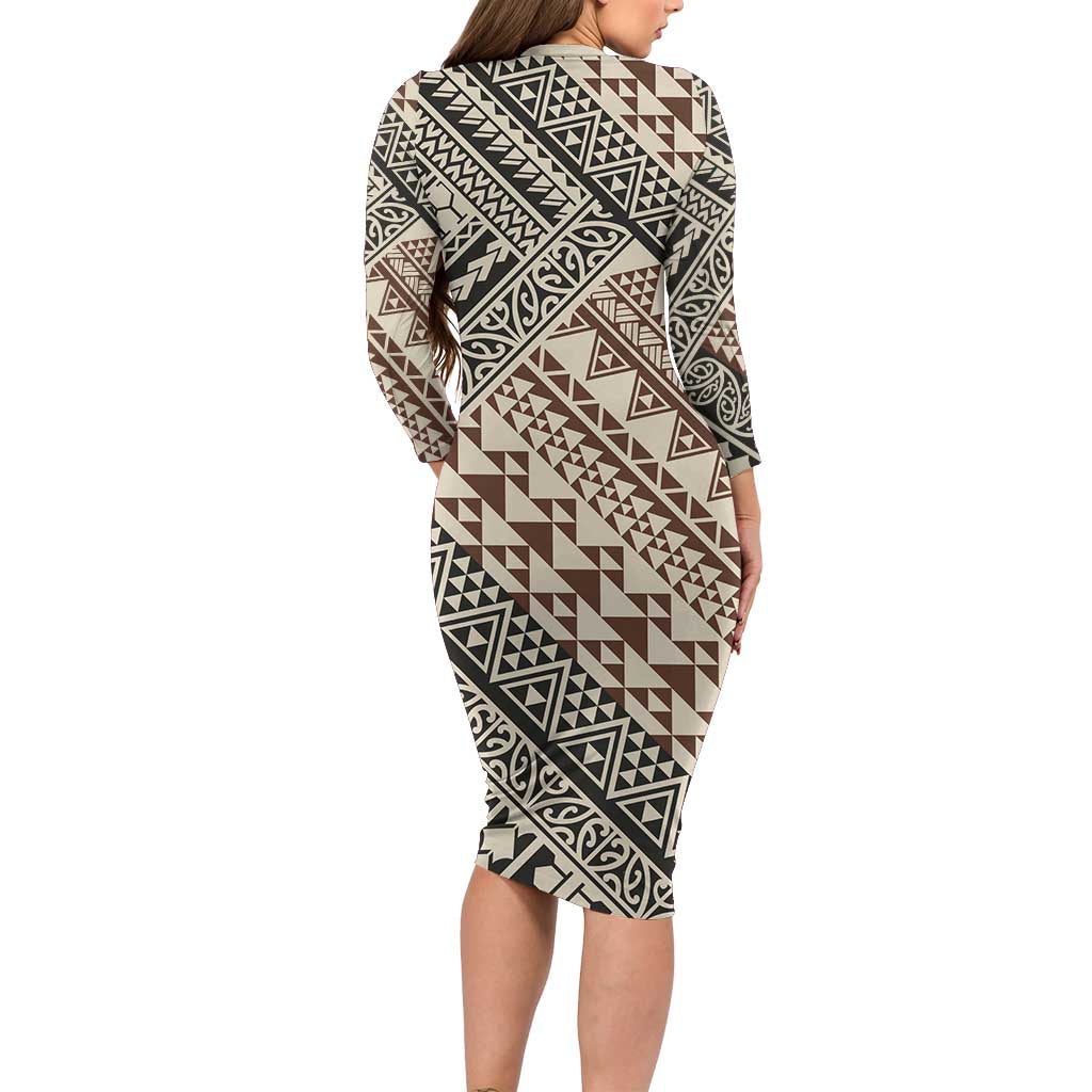 Niho Taniwha Kowhaiwhai Long Sleeve Bodycon Dress LT9 - Polynesian Pride