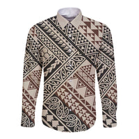Niho Taniwha Kowhaiwhai Long Sleeve Button Shirt LT9 Unisex Beige - Polynesian Pride