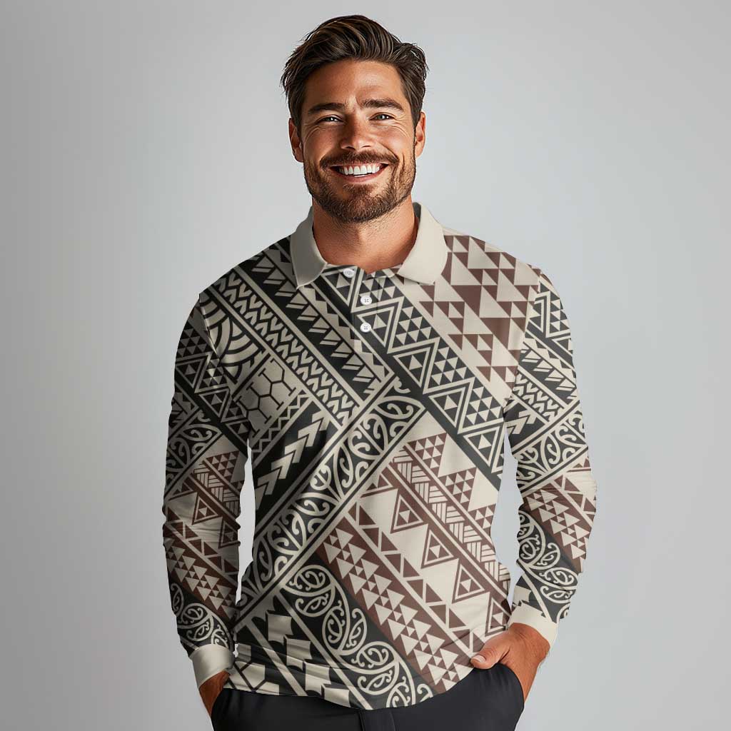 Niho Taniwha Kowhaiwhai Long Sleeve Polo Shirt LT9 - Polynesian Pride