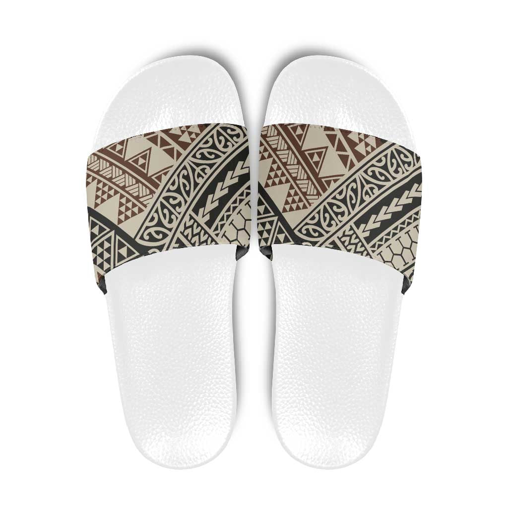 Niho Taniwha Kowhaiwhai Slide Sandals LT9 Beige - Polynesian Pride