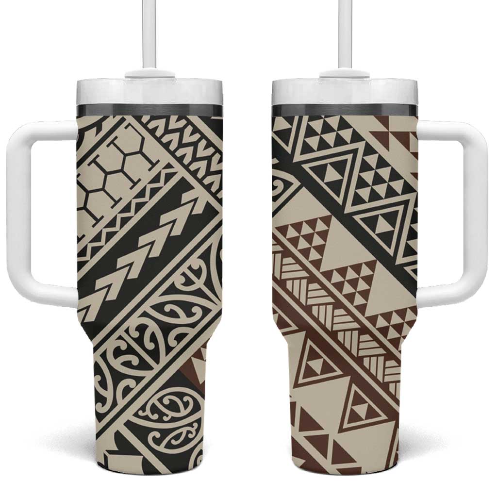 Niho Taniwha Kowhaiwhai Tumbler With Handle LT9 One Size: 40 oz Beige - Polynesian Pride
