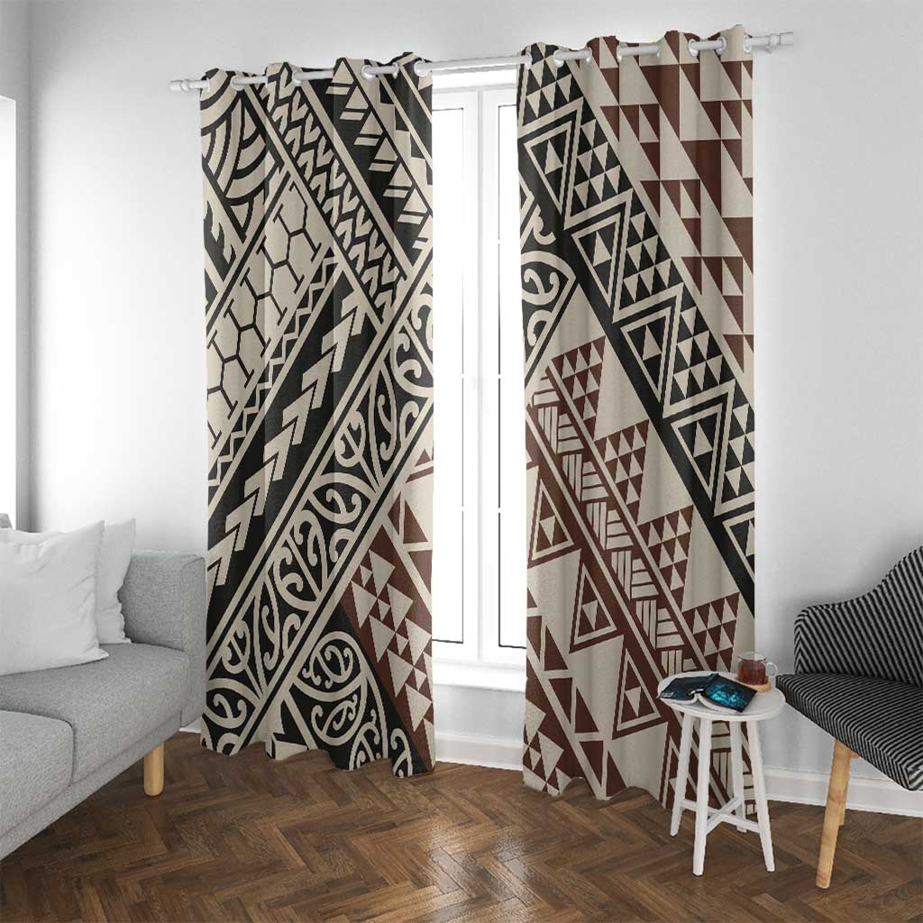 Niho Taniwha Kowhaiwhai Window Curtain LT9 With Grommets Beige - Polynesian Pride