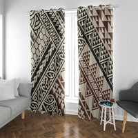 Niho Taniwha Kowhaiwhai Window Curtain LT9 With Grommets Beige - Polynesian Pride