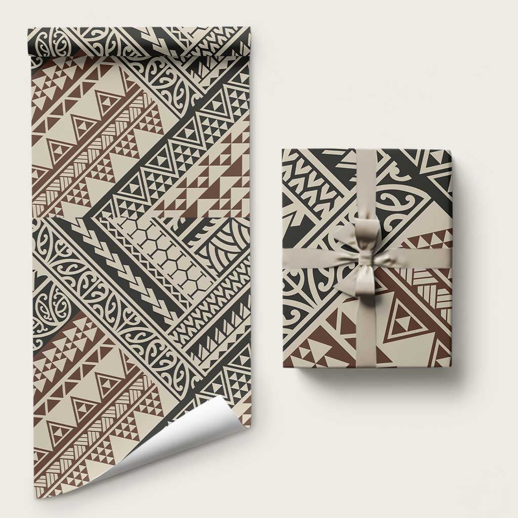 Niho Taniwha Kowhaiwhai Wrapping Paper LT9 58" × 23" Beige - Polynesian Pride