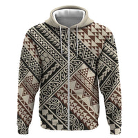 Niho Taniwha Kowhaiwhai Zip Hoodie LT9 Zip Hoodie Beige - Polynesian Pride