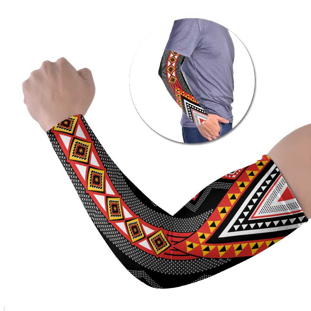 Niho Taniwha Taniko Motif Arm Sleeves LT9 Set of 2 Red - Polynesian Pride
