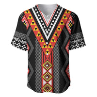 Niho Taniwha Taniko Motif Baseball Jersey LT9 Red - Polynesian Pride