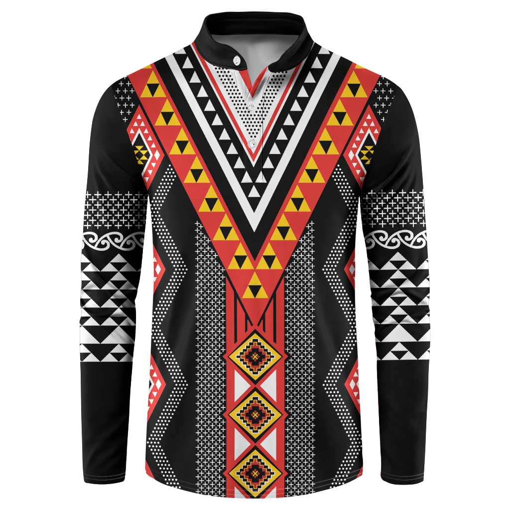 Niho Taniwha Taniko Motif Button Sweatshirt LT9 Red - Polynesian Pride