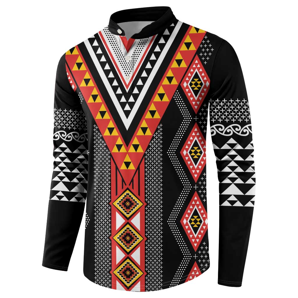 Niho Taniwha Taniko Motif Button Sweatshirt LT9 - Polynesian Pride