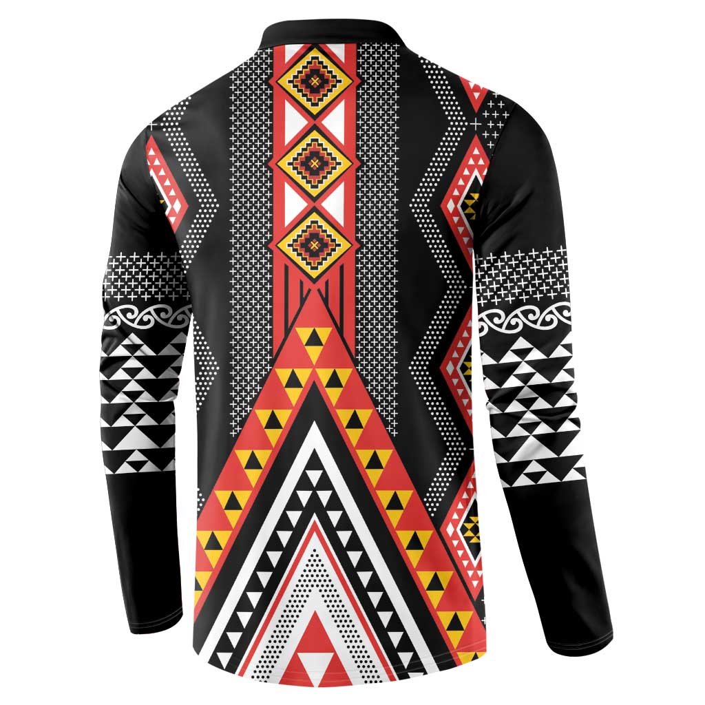 Niho Taniwha Taniko Motif Button Sweatshirt LT9 - Polynesian Pride