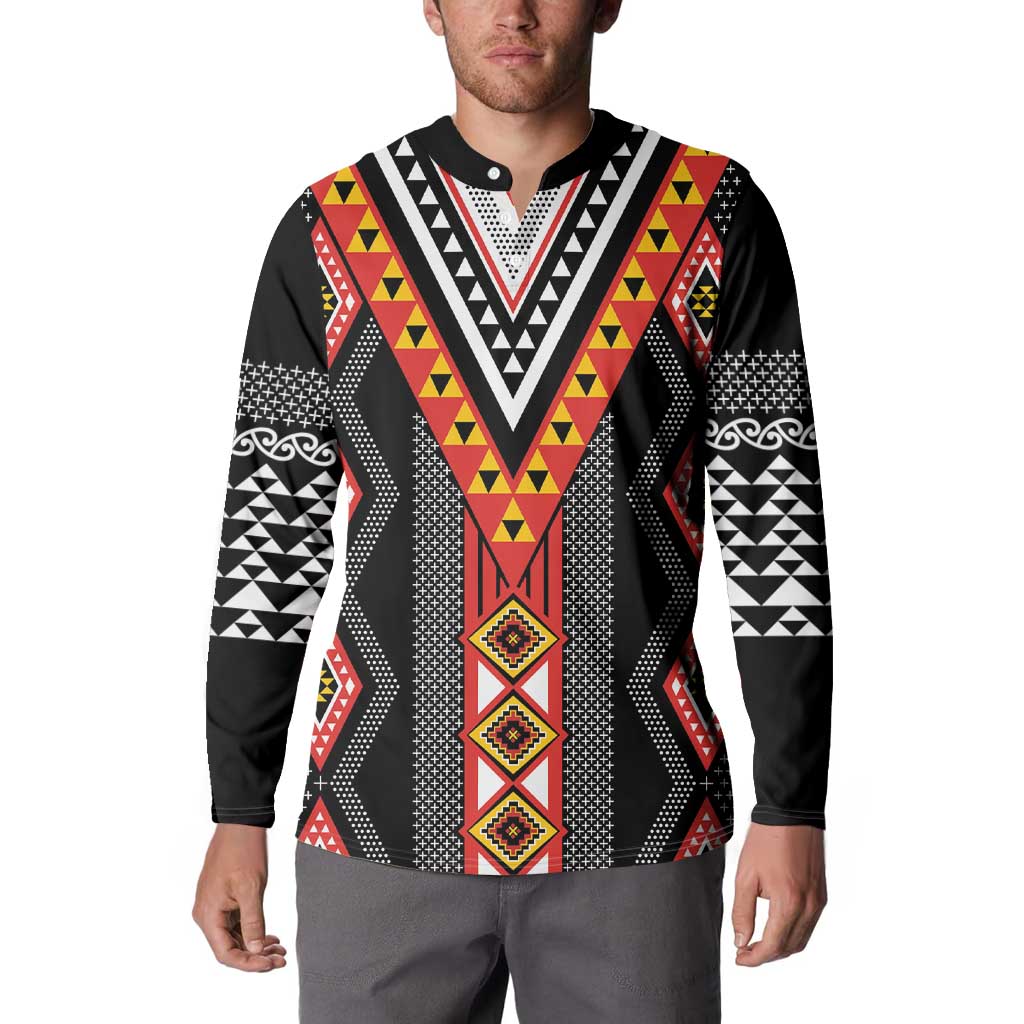 Niho Taniwha Taniko Motif Button Sweatshirt LT9 - Polynesian Pride
