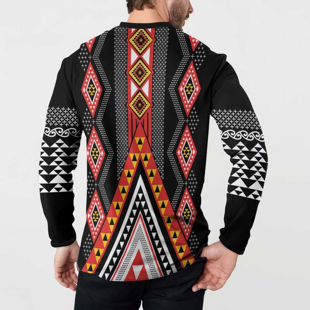 Niho Taniwha Taniko Motif Button Sweatshirt LT9 - Polynesian Pride