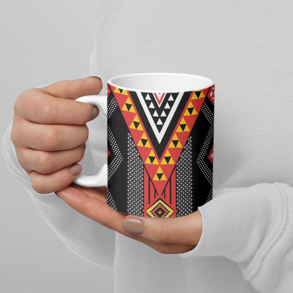 Niho Taniwha Taniko Motif Ceramic Mug LT9 - Polynesian Pride