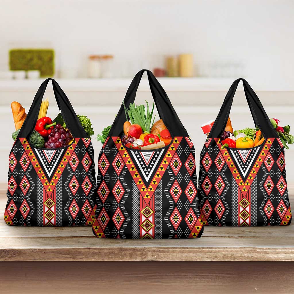 Niho Taniwha Taniko Motif Grocery Bag LT9 3-pack One Size Red - Polynesian Pride