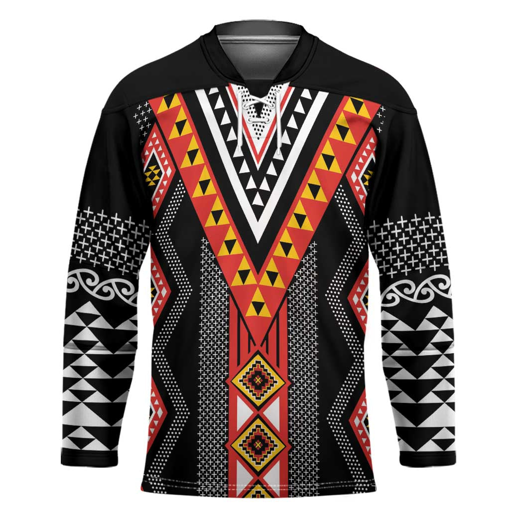 Niho Taniwha Taniko Motif Hockey Jersey LT9 Unisex Red - Polynesian Pride