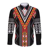 Niho Taniwha Taniko Motif Long Sleeve Button Shirt LT9 Unisex Red - Polynesian Pride