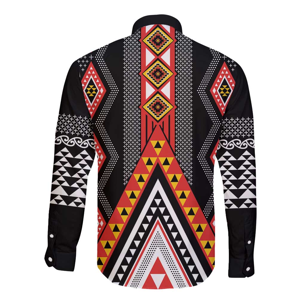 Niho Taniwha Taniko Motif Long Sleeve Button Shirt LT9 - Polynesian Pride