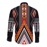 Niho Taniwha Taniko Motif Long Sleeve Button Shirt LT9 - Polynesian Pride