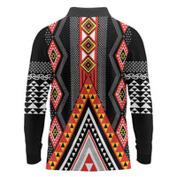 Niho Taniwha Taniko Motif Long Sleeve Polo Shirt LT9 - Polynesian Pride
