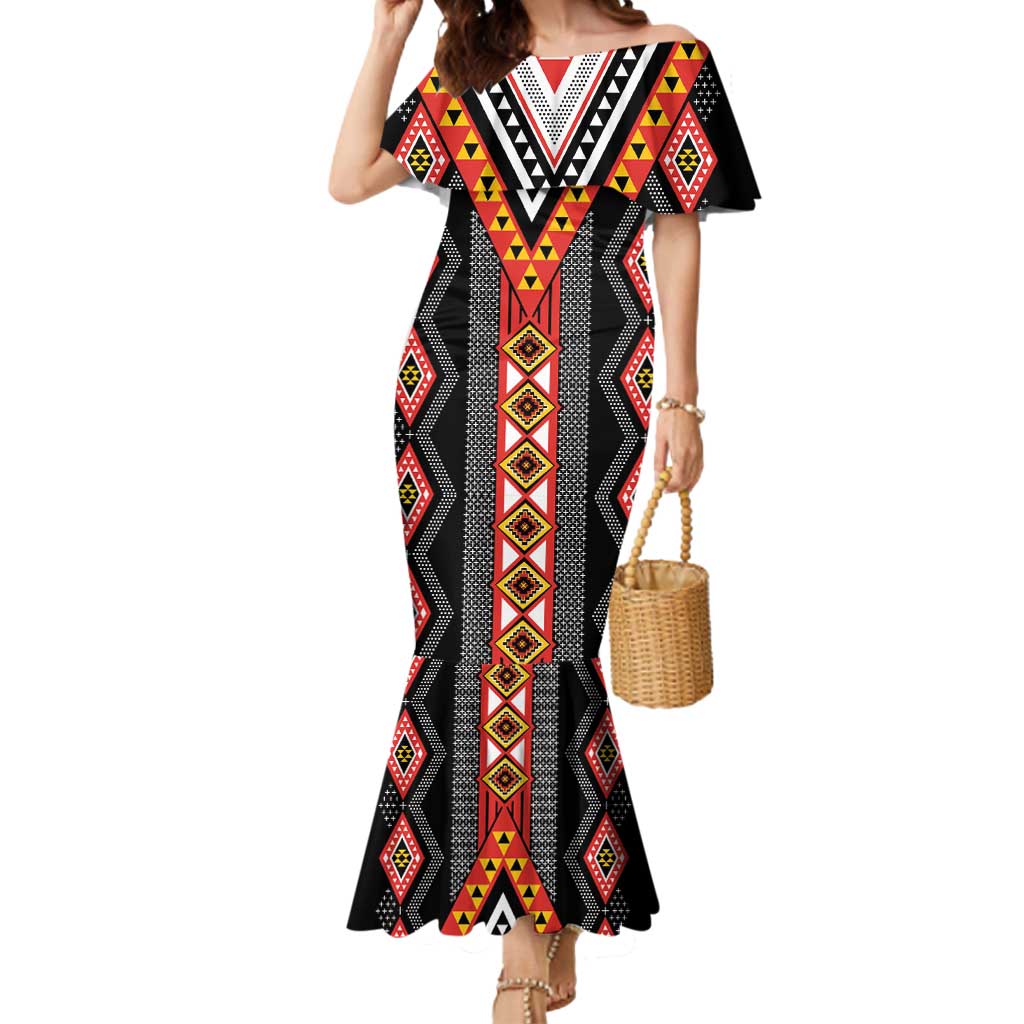 Niho Taniwha Taniko Motif Mermaid Dress LT9 Women Red - Polynesian Pride
