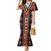 Niho Taniwha Taniko Motif Mermaid Dress LT9 Women Red - Polynesian Pride